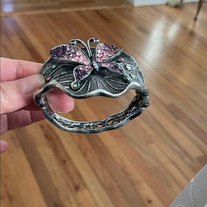 Silver Bracelet with Pink Butterfly Design